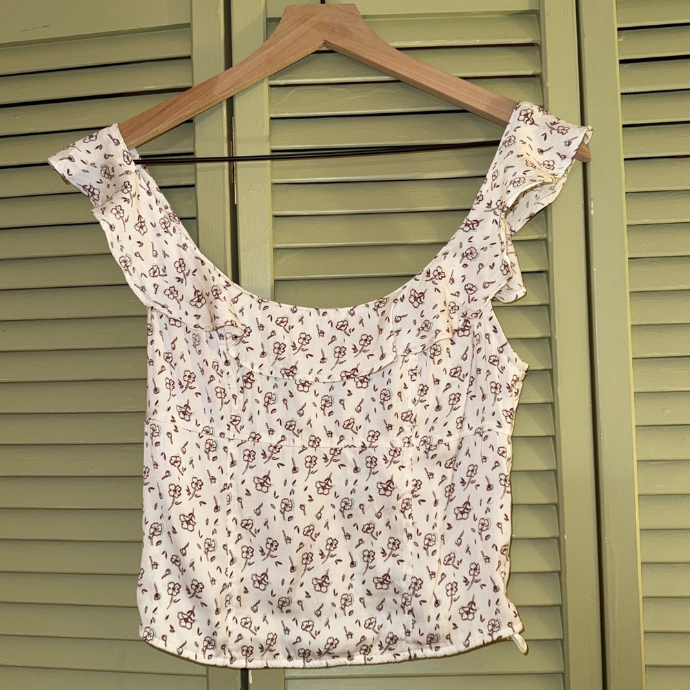 Free People Floral Ruffle Sleeve Top
